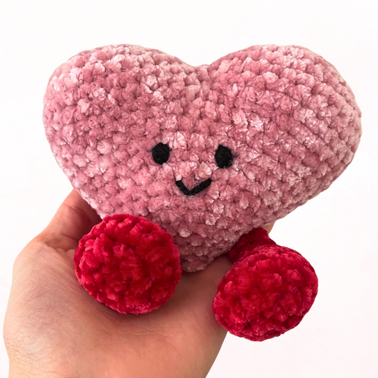 Valentine's Heart Plush - Handmade Crochet Plushie - Pink and Red Velvet Amigurumi